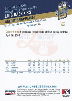 2014 Choice Midwest League All-Star #33 Luis Baez Back