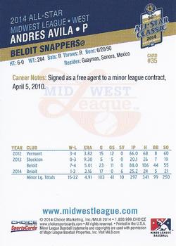 2014 Choice Midwest League All-Star #35 Andres Avila Back