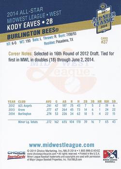 2014 Choice Midwest League All-Star #37 Kody Eaves Back