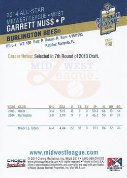 2014 Choice Midwest League All-Star #38 Garrett Nuss Back