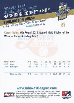 2014 Choice Midwest League All-Star #39 Harrison Cooney Back