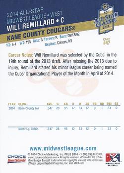 2014 Choice Midwest League All-Star #47 Will Remillard Back