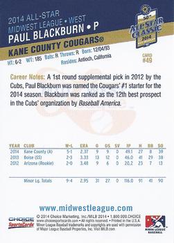 2014 Choice Midwest League All-Star #49 Paul Blackburn Back