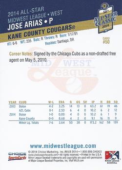 2014 Choice Midwest League All-Star #50 Jose Arias Back