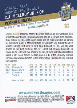 2014 Choice Midwest League All-Star #53 C.J. McElroy Back