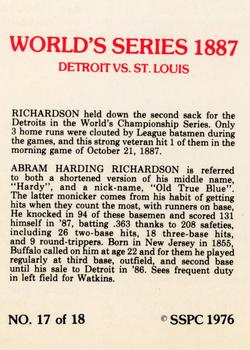 1976 SSPC 1887 World Series #17 Hardy Richardson Back