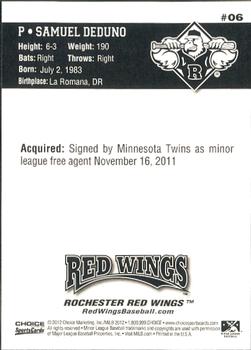 2012 Choice Rochester Red Wings #06 Samuel Deduno Back