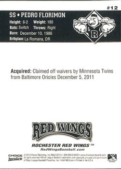 2012 Choice Rochester Red Wings #12 Pedro Florimon Back
