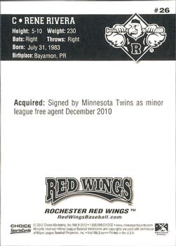 2012 Choice Rochester Red Wings #26 Rene Rivera Back