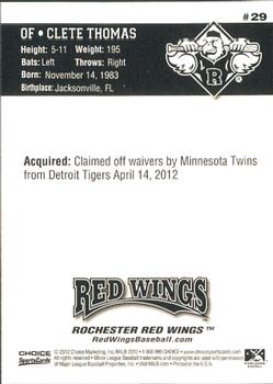 2012 Choice Rochester Red Wings #29 Clete Thomas Back
