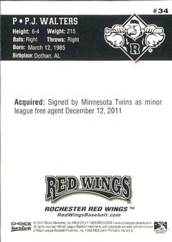 2012 Choice Rochester Red Wings #34 P.J. Walters Back