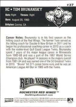 2012 Choice Rochester Red Wings #37 Tom Brunansky Back