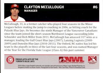 2012 Grandstand Vancouver Canadians #NNO Clayton McCullough Back