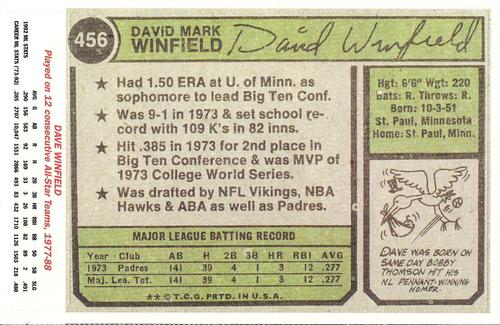 1993 Topps Magazine Jumbo Rookies #2 Dave Winfield Back