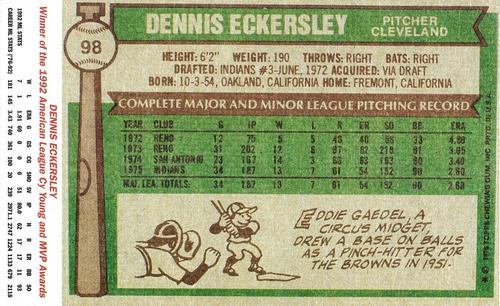 1993 Topps Magazine Jumbo Rookies #1 Dennis Eckersley Back