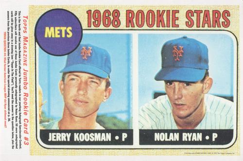 1993 Topps Magazine Jumbo Rookies #3 Mets 1968 Rookie Stars (Jerry Koosman / Nolan Ryan) Front