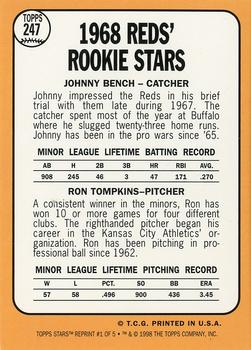 1998 Topps Stars - Rookie Reprints #1 Johnny Bench / Ron Tompkins Back