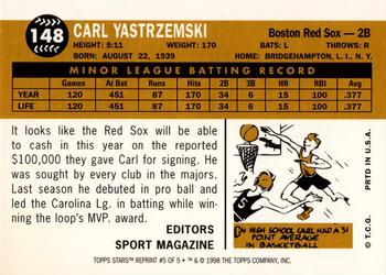 1998 Topps Stars - Rookie Reprints #5 Carl Yastrzemski Back
