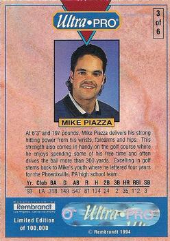 1994 Rembrandt Ultra-Pro Mike Piazza #3 Mike Piazza Back
