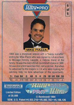 1994 Rembrandt Ultra-Pro Mike Piazza #6 Mike Piazza Back