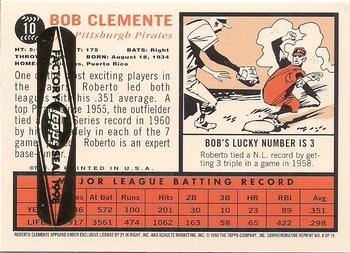 1998 Topps - Roberto Clemente Commemorative Reprints Factory Sealed #8 Bob Clemente Back