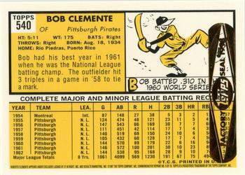 1998 Topps - Roberto Clemente Commemorative Reprints Factory Sealed #9 Bob Clemente Back