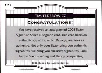 2008 Razor Signature Series - Black #171 Tim Federowicz Back
