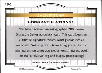 2008 Razor Signature Series - Black #190 Zach Putnam Back