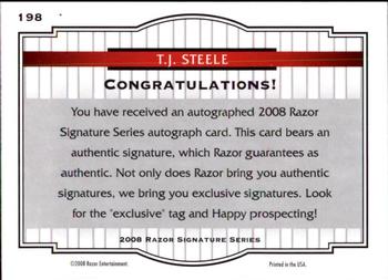 2008 Razor Signature Series - Black #198 T.J. Steele Back