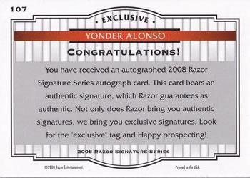 2008 Razor Signature Series - Blue #107 Yonder Alonso Back