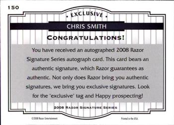2008 Razor Signature Series - Blue #150 Chris Smith Back