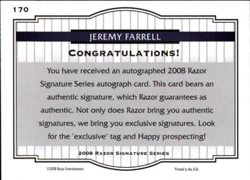 2008 Razor Signature Series - Blue #170 Jeremy Farrell Back