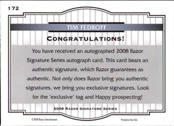 2008 Razor Signature Series - Blue #172 Tim Fedroff Back