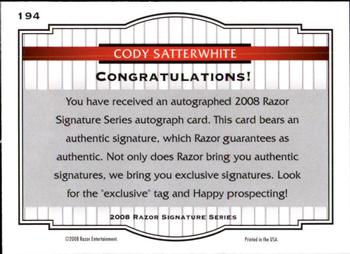 2008 Razor Signature Series - Blue #194 Cody Satterwhite Back