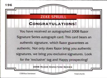 2008 Razor Signature Series - Double Black #196 Zeke Spruill Back