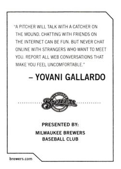 2009 Milwaukee Brewers Police #NNO Yovani Gallardo Back