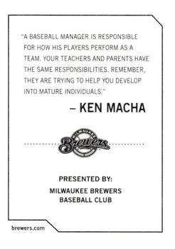 2009 Milwaukee Brewers Police #NNO Ken Macha Back