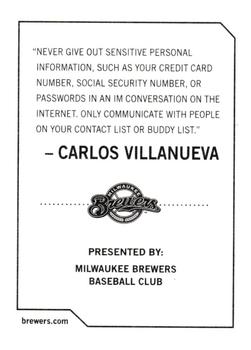 2009 Milwaukee Brewers Police #NNO Carlos Villanueva Back