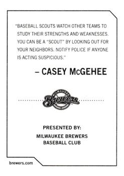 2009 Milwaukee Brewers Police #NNO Casey McGehee Back