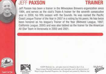 2009 MultiAd Nashville Sounds #5 Jeff Paxson Back