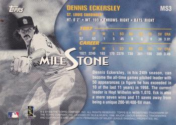 1998 Topps - Milestone #MS3 Dennis Eckersley Back