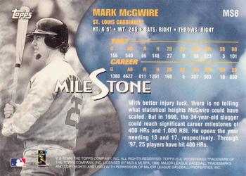 1998 Topps - Milestone #MS8 Mark McGwire Back