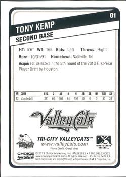 2013 Choice Tri-City ValleyCats #1 Tony Kemp Back