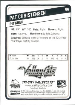 2013 Choice Tri-City ValleyCats #6 Pat Christensen Back