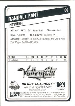 2013 Choice Tri-City ValleyCats #9 Randall Fant Back