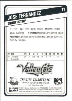 2013 Choice Tri-City ValleyCats #11 Jose Fernandez Back