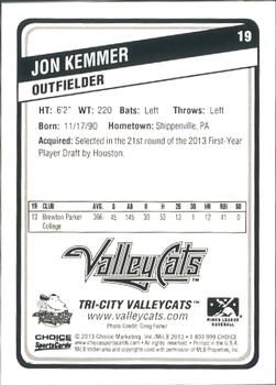 2013 Choice Tri-City ValleyCats #19 Jon Kemmer Back