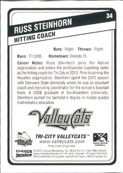 2013 Choice Tri-City ValleyCats #34 Russ Steinhorn Back