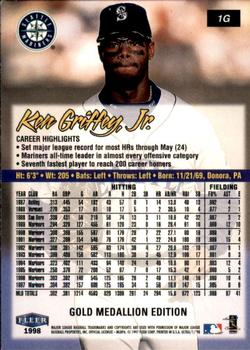 1998 Ultra - Gold Medallion #1G Ken Griffey Jr. Back