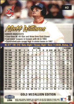 1998 Ultra - Gold Medallion #4G Matt Williams Back
